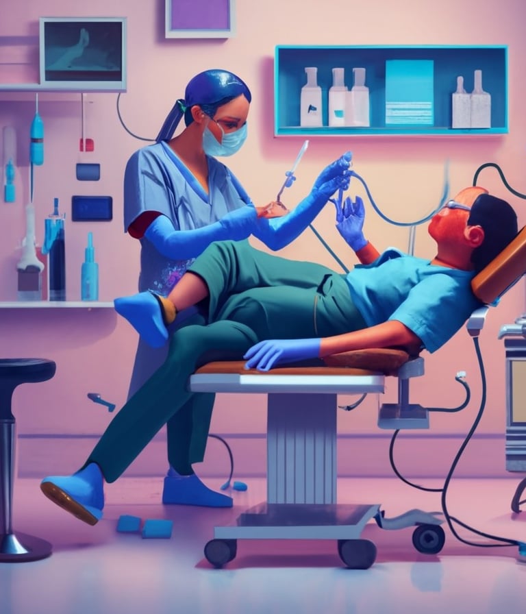 a man in a hospital room with a nurse